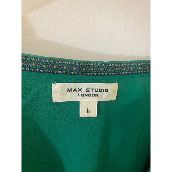 Max Studio Women's Long Sleeve Chiffon Green Smoked Mini Dress - Large - Picture 2 of 15